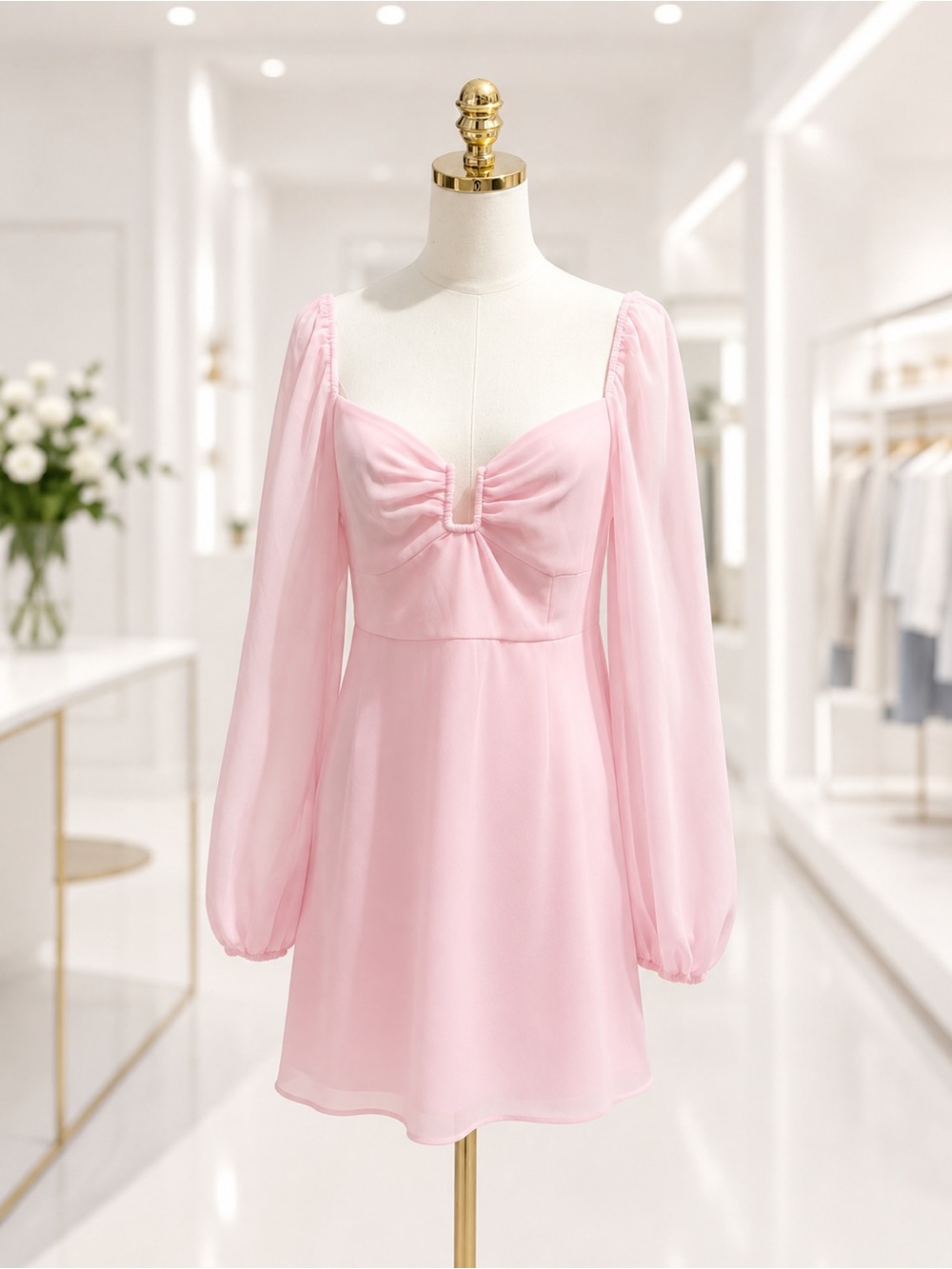 Y2K Lulus Blush Pink Sweetheart Mini Dress with Sheer Long Sleeves